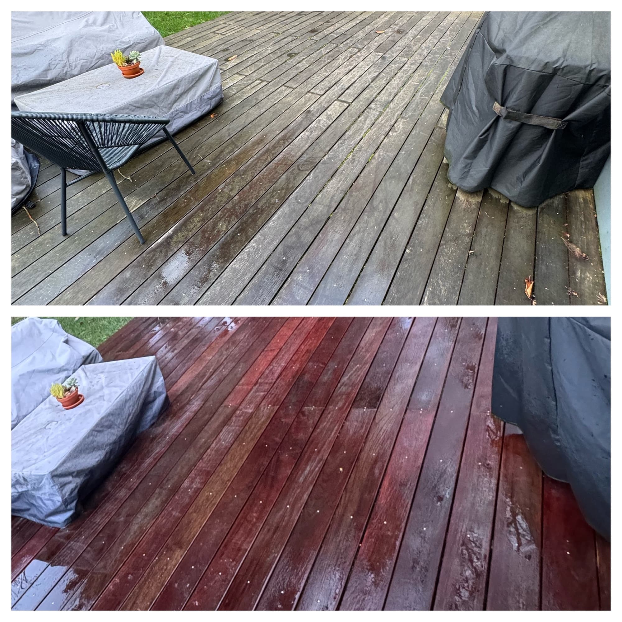 Ipe deck boards rich and clean after washing
